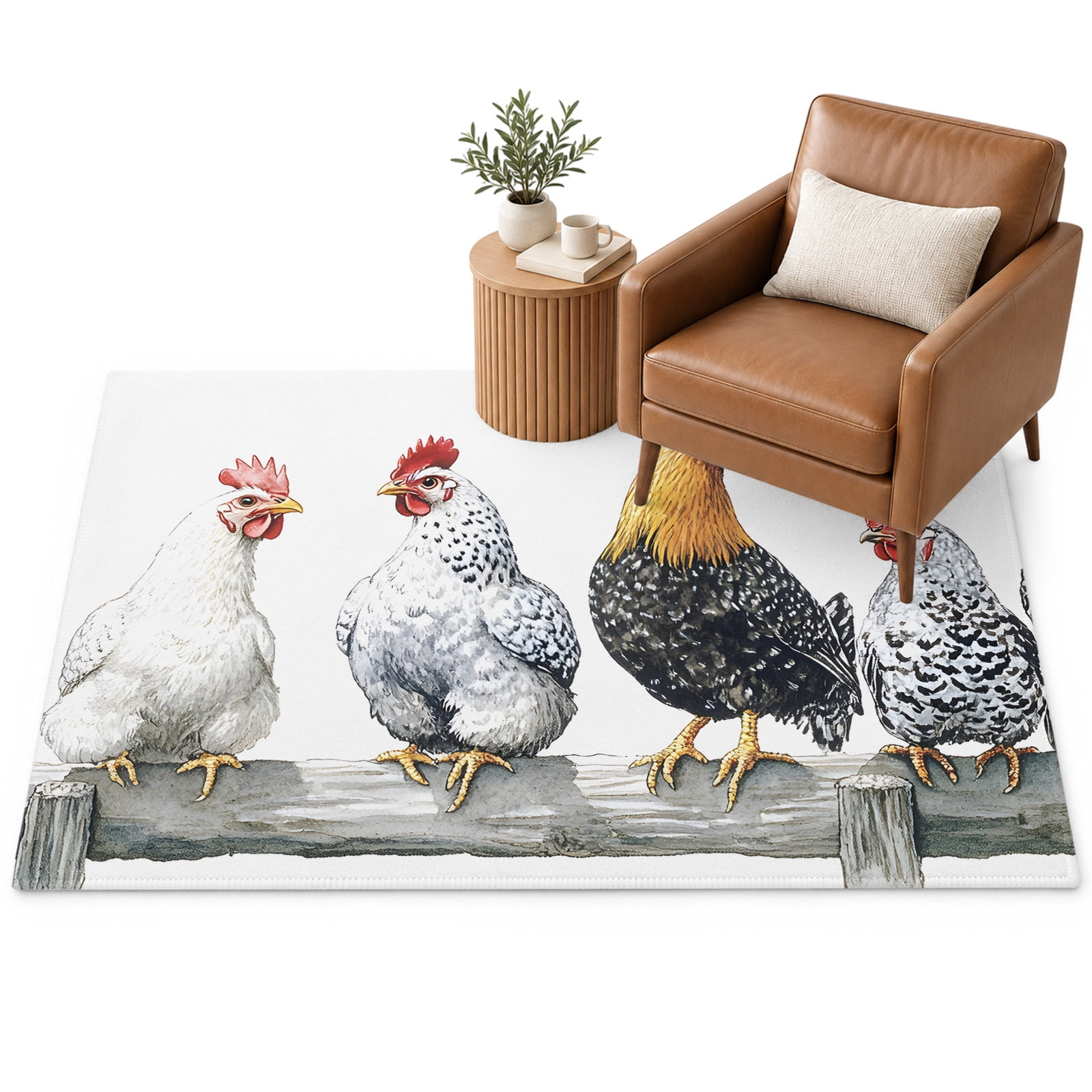 Farm Rooster Area Rug 4'x6', Farmhouse Chicken Soft Mat Non-Slip ...
