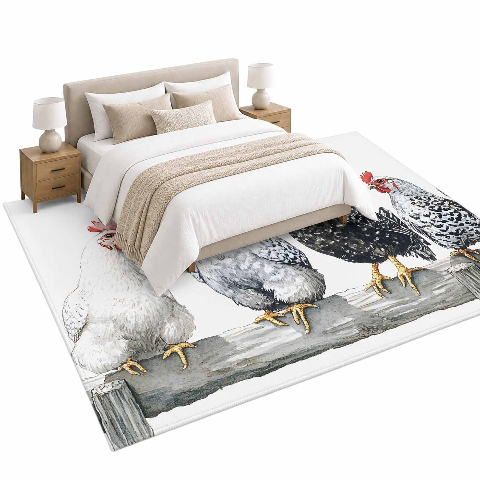 Farm Rooster Area Rug 5'x7', Farmhouse Chicken Soft Mat Non-Slip ...