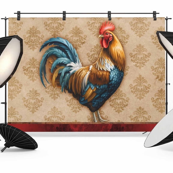Farm Rooster Backdrop for Photography,Fabric Photo Background Backdrop,Farmhouse Boho Animals Retro Pattern Photo Booth Background for Portrait Photoshoot Video Wedding Studio Decoration Banner 7x5ft