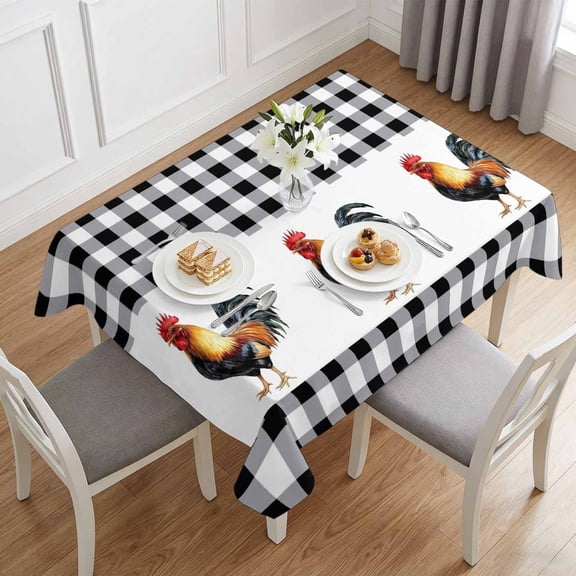 Farm Rooster Black Buffalo Plaid Table Cloth 60x84in, Waterproof Rectangle Tablecloth Wipeable Tablecloths Watercolor Animal Chicken Table Covers for Dining Tables Party Indoor Outdoor