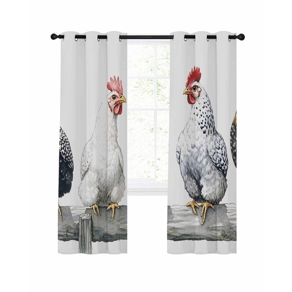 Farm Rooster Blackout Curtains 63 Inch Length Farmhouse Animal Chicken Thermal Insulated Window Curtain Window Drapes 2 Panels for Bedroom Living Room 42"Wx63"L