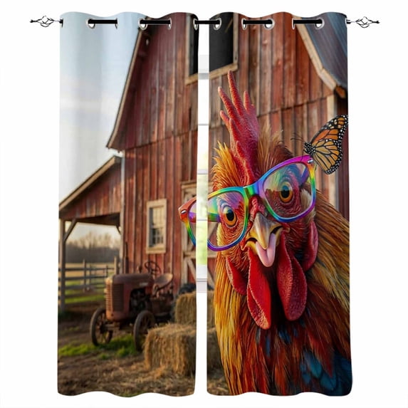 Farm Rooster Blackout Curtains for Bedroom Living Room Darkening Curtains 90 Inch Farmhouse Barn Funny Animals Butterfly Black Out Window Curtain Privacy Window Treatment Grommet Drapes 52"x90"x2