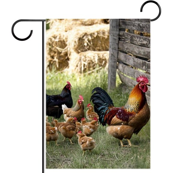 Farm Rooster Chicken Garden Flag Double Sided 12x18 Inch for Outside Yard Porch Lawn Seasonal Autumn Winter Holiday Decoration