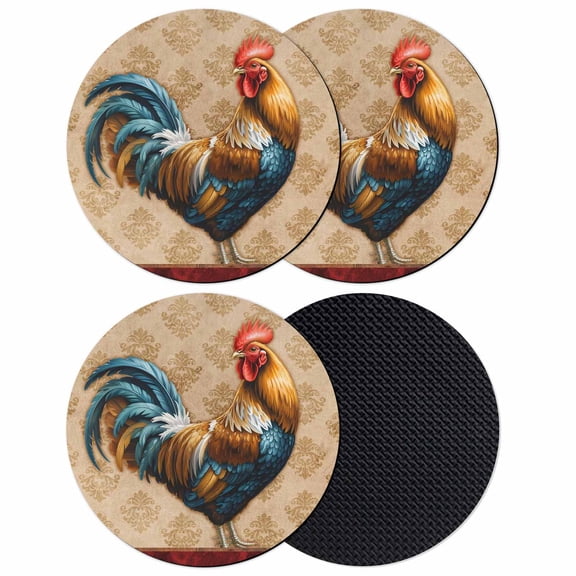 Farm Rooster Coasters Set of 4, Absorbent Coasters for Drinks, Farmhouse Boho Animals Retro Pattern Coaster for Desk Coffee Table Protection, Home Decor House Warming Gifts 4"