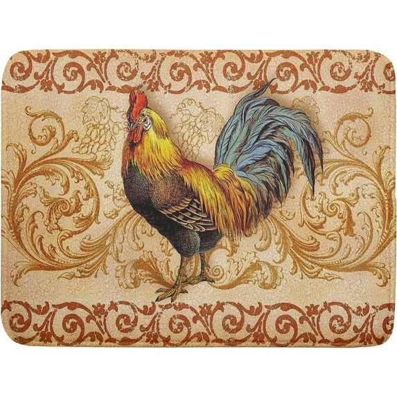 Farm Rooster Dish Drying Mat For Kitchen Counter 18x24 Inch Microfiber Absorbent Rooster Drying Pad French Country Drying Mat Dishes Pad Dish Drainer Rack Mats For Coffee Bar Mats