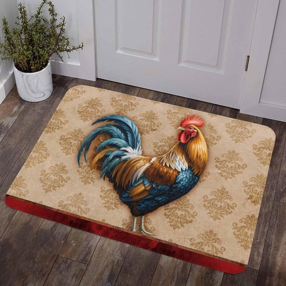 Farm Rooster Door Mat 16" x 24" Indoor/Outdoor Rug for Entry Way, Farmhouse Boho Animals Retro Pattern Doormat Front Door Rug Heavy Duty Welcome Mat, Non Slip Rubber Back Low Profile for Garden Patio