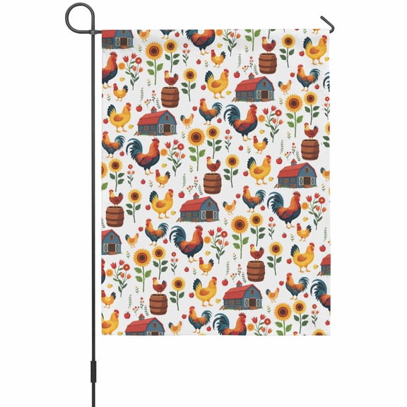 Farm Rooster Garden Flag 12 x 18 Inches, Country Red Farmhouse Yellow Chicken Sunflower Flower Weather Proof Outdoor Patio Flags Double Sided Small Garden Decoration for Yard Outside Home