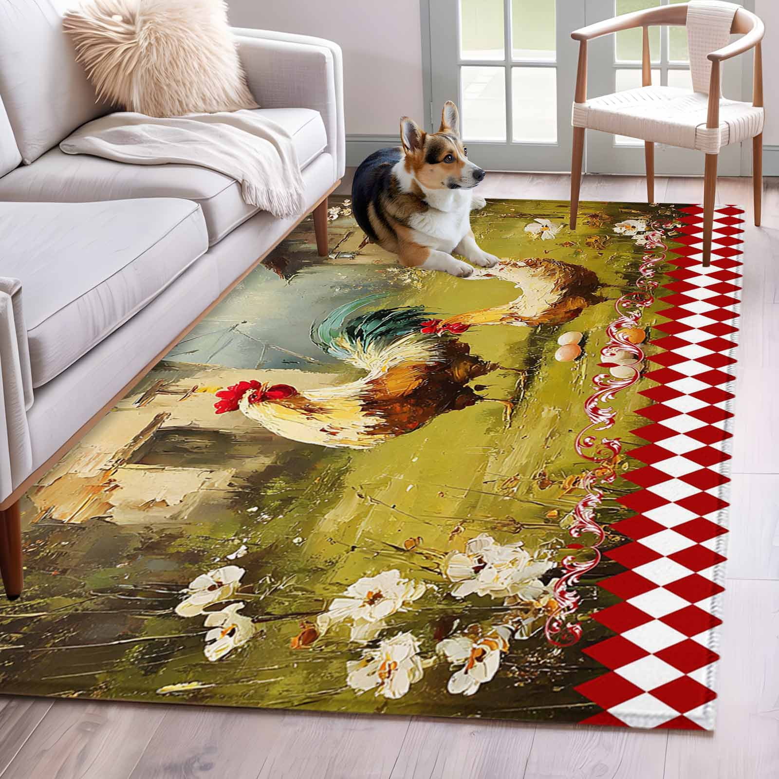 Hen Rug Farm Rooster Hen 2.7x5 Rug for Office Desk Chair Area Small Bedroom ...