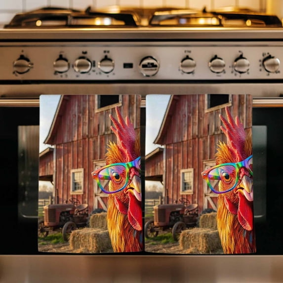 Farm Rooster Kitchen Towels Set of 2, Farmhouse Barn Funny Animals Butterfly Absorbent Dish Towels for Kitchen, Microfiber Hand Towel, Quick Drying Tea Towel for Cleaning Decorative Dishcloths