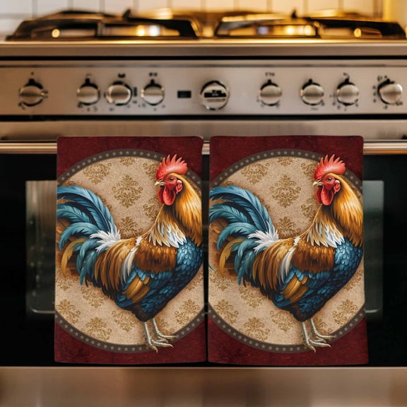 Farm Rooster Kitchen Towels Set of 4, Boho Farmhouse Animals Floral Pattern Absorbent Dish Towels for Kitchen, Microfiber Hand Towel, Quick Drying Tea Towel for Cleaning Decorative Dishcloths