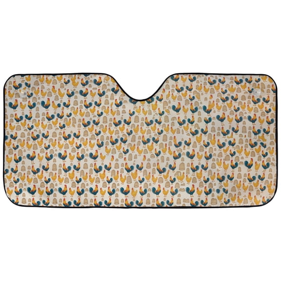 Farm Rooster Pattern Car Sunshade, Chicken Coop Windshield Sun Shade, Rustic Country Farm Auto Sun Visor Cover