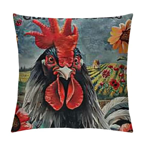 Farm Rooster Pillow Covers with Welcome to The Funny Farm Quote Print Pillow Cases for Farmhouse Décor Housewarming Gifts Linen Cushion Cover