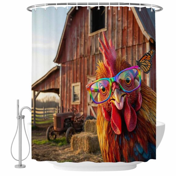 Farm Rooster Shower Curtains for Bathroom, Waterproof Fabric Bath Curtains Decor, Bath Tub Curtain Farmhouse Barn Funny Animals Butterfly Decorative Shower Curtain Sets with 12 Hooks, 72x72 Inch