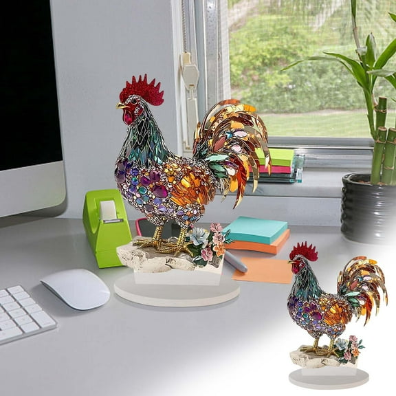 Farm Rooster Sign Table Decor 2D Acrylic Diamond Rooster Figurines Tabletop Centerpiece Signs for Table Shelf Mantel Decorations Home Office Decor Easter Gift