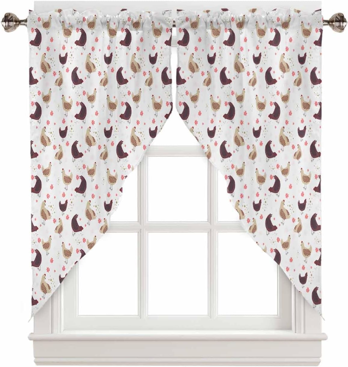 Farm Rooster Swag Curtains For Living Room/bedroom Farmhouse Chicken