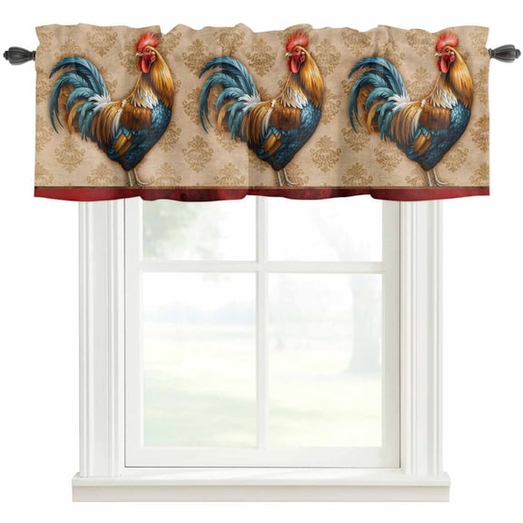 Farm Rooster Valances for Windows Farmhouse Kitchen Curtains Valances Rod Pocket Valance Curtains for Kitchen Windows Farmhouse Boho Animals Retro Pattern Window Valances for Bathroom Bedroom 42"x12"