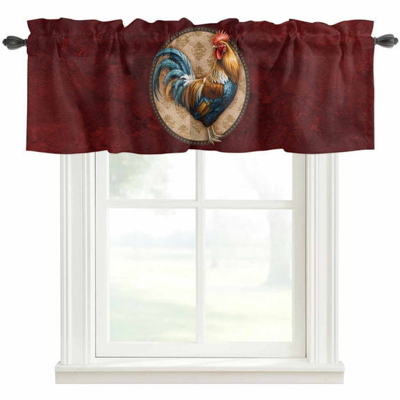Farm Rooster Valances for Windows Farmhouse Kitchen Curtains Valances Rod Pocket Valance Curtains for Windows Boho Farmhouse Animals Floral Pattern Window Valances for Bathroom Bedroom 42"x18"
