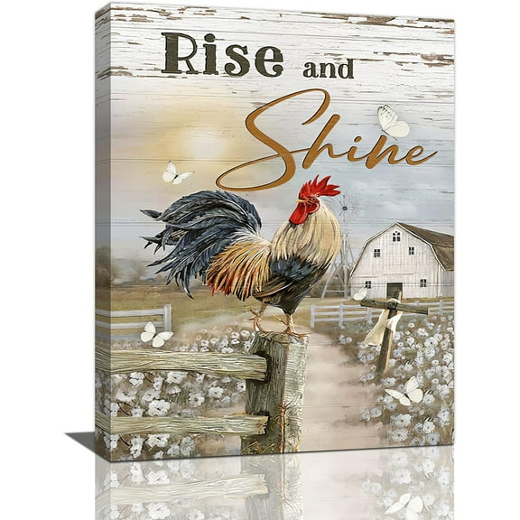 Farm Rooster Wall Art Barn Chicken Canvas Wall Decor Farmhouse Pictures Painting Print Framed Modern Artwork for Kitchen Bedroom Living Room 12"x16"