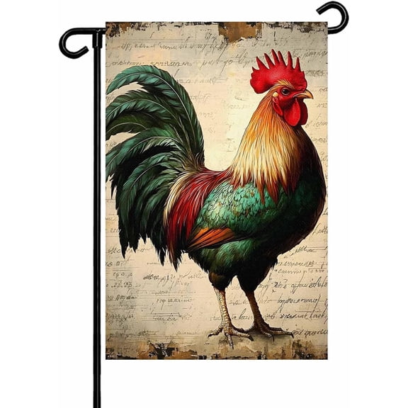 Farm Rooster Watercolor Garden Flag 12x18 Inch Double Sided Welcome Yard Flag for Outdoor Seasonal Outdoor Decor