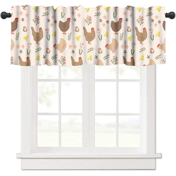 Farm Rooster Window Valance Suitable for Kitchen Country Sunflower Farmhouse Rooster Pattern Printing Rod Window Small Curtain Decoration Suitable for Living Room Bedroom 54x18 Inch 1PCS