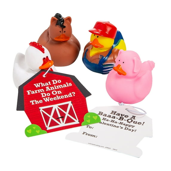 Farm Rubber Duck Valentine Exchanges with Card for 12