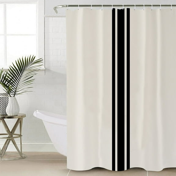 Farm Rural Theme Black Stripes Bathroom Curtain 72 Inch Shower Curtain with Hooks, Waterproof Polyester Bath Curtain Washable Bathtub Curtain 60''x 72''