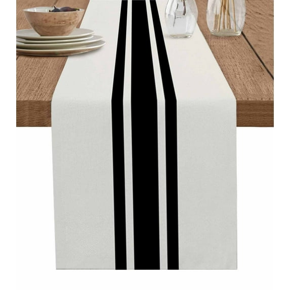 Farm Rural Theme Black Stripes Table Runner Tablerunners 13 x 36 Inch, Table Decorations Tabletop Scarf for Summer Gathering Holiday Farmhouse Kitchen Dining Decor