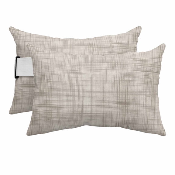 Farm Rustic Burlap Linen Texture Outdoor Pillow for Chaise Lounge Chair,Head Resting Pillow with Insert, Vintage Lattice Lines Stripe Waterproof Lumbar Pillows for Patio,11"x16" 2 Pack