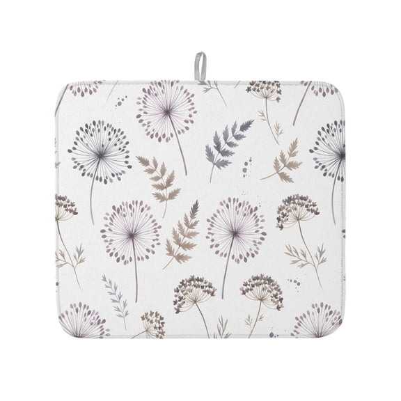Farm Rustic Dandelion Leaves Dish Drying Mats for Kitchen Counter,Absorbent Microfiber Dish Drainer Rack Mat Botanical Plant on White Drying Pad for Sinks,Utensils,Countertops,16x18in