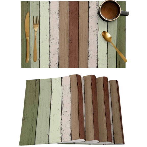 Farm Sage Green Wood Board Placemats Set of 4,Wipeable Washable Table Mats for Dining Tables,Farmhouse Wooden Grain Place Mats for Kitchen Event Party Tabletop Decor