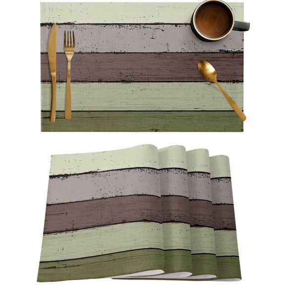Farm Sage Green Wood Board Placemats Set of 4,Wipeable Washable Table Mats for Dining Tables,Retro Wooden Grain Place Mats for Kitchen Event Party Tabletop Decor