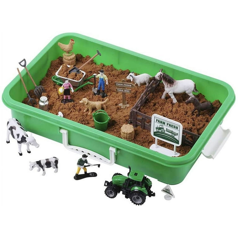 Dazmers Farm Sand Play Set - Sensory Toys with 28 Figures, 2 lbs