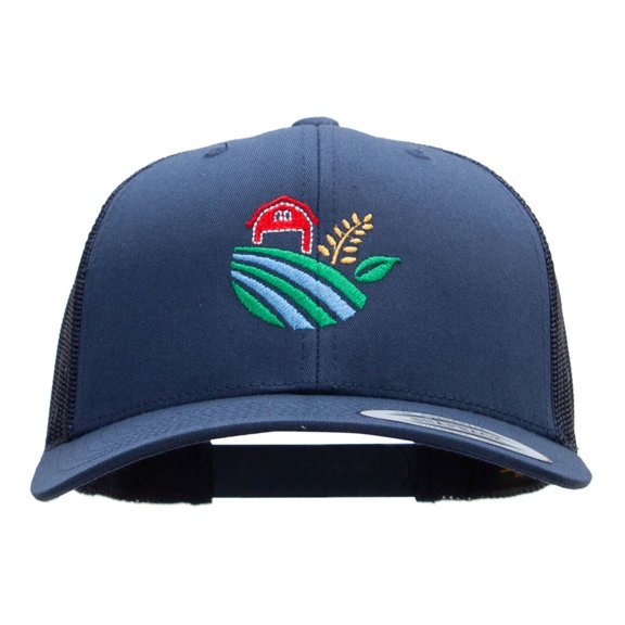 Farm Scape Embroidered Retro Trucker Cap - Navy OSFM