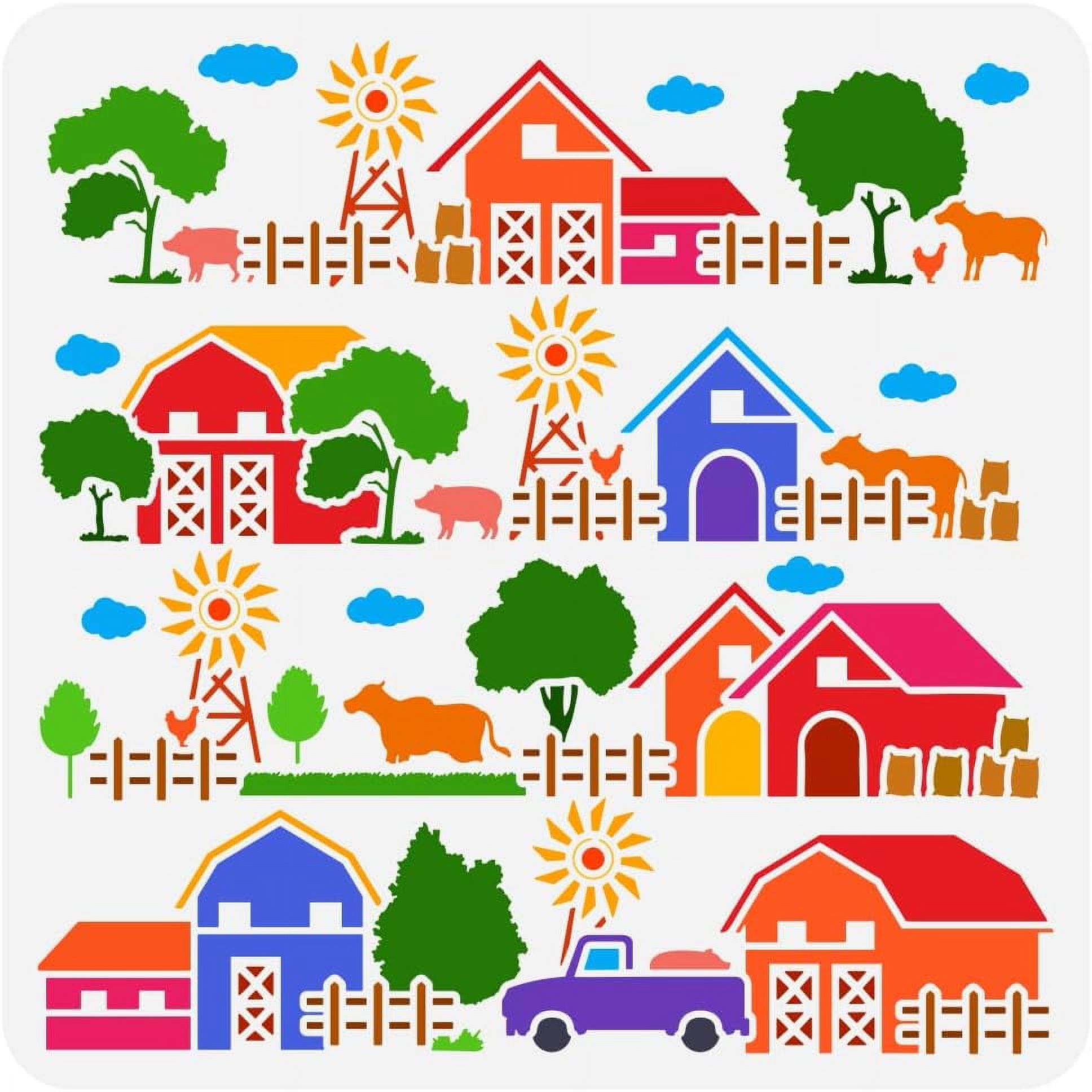 Farm Scene Stencil for Painting 11.8x11.8 inch Reusable Farmhouse ...