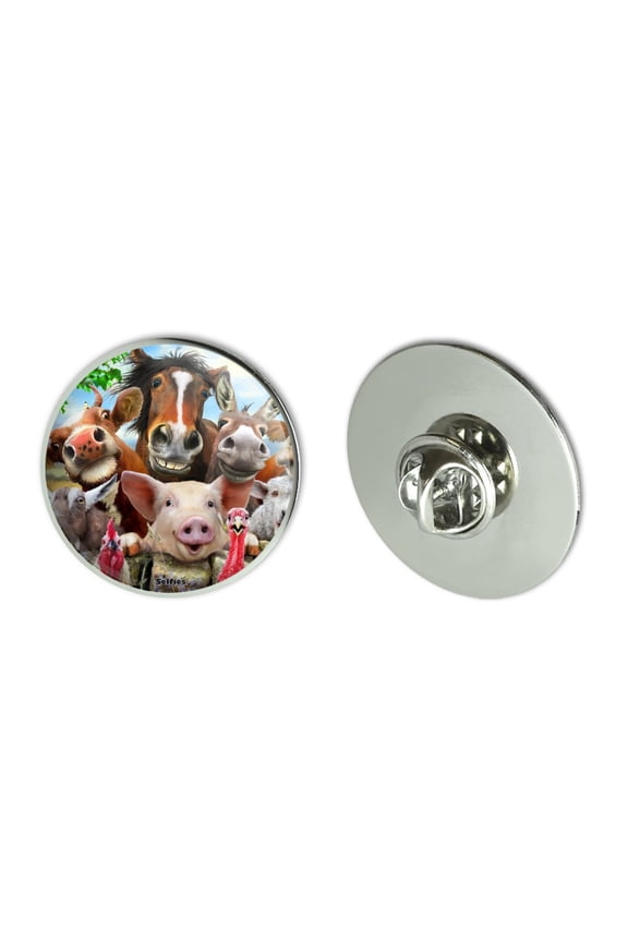 Farm Selfie Horse Pig Chicken Donkey Cow Sheep Metal 1.1" Tie Tack Hat Lapel Pin Pinback