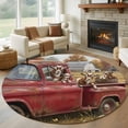 thumbnail image 1 of Farm Sheep Animal Round Living Room Rugs 5 ft, Vintage Red Truck Daisy Brown Tree House Washable Area Rug with Non-Slip Sturdy Edge Binding Round Carpet for Entryway Kitchen Bedroom Bathroom, 1 of 9
