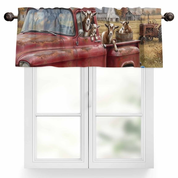 Farm Sheep Animal Valances for Windows Vintage Red Truck Daisy Brown Tree House Valance Curtains Rod Pocket Bathroom Small Window Treatments for Kitchen Living Room Bedroom, 42"x12"