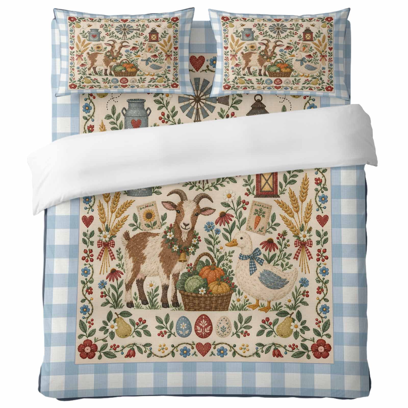 Sheep Corner Farm Sheep Duck 4 Piece Bedding Set, Country Farmhouse Floral Blue ...