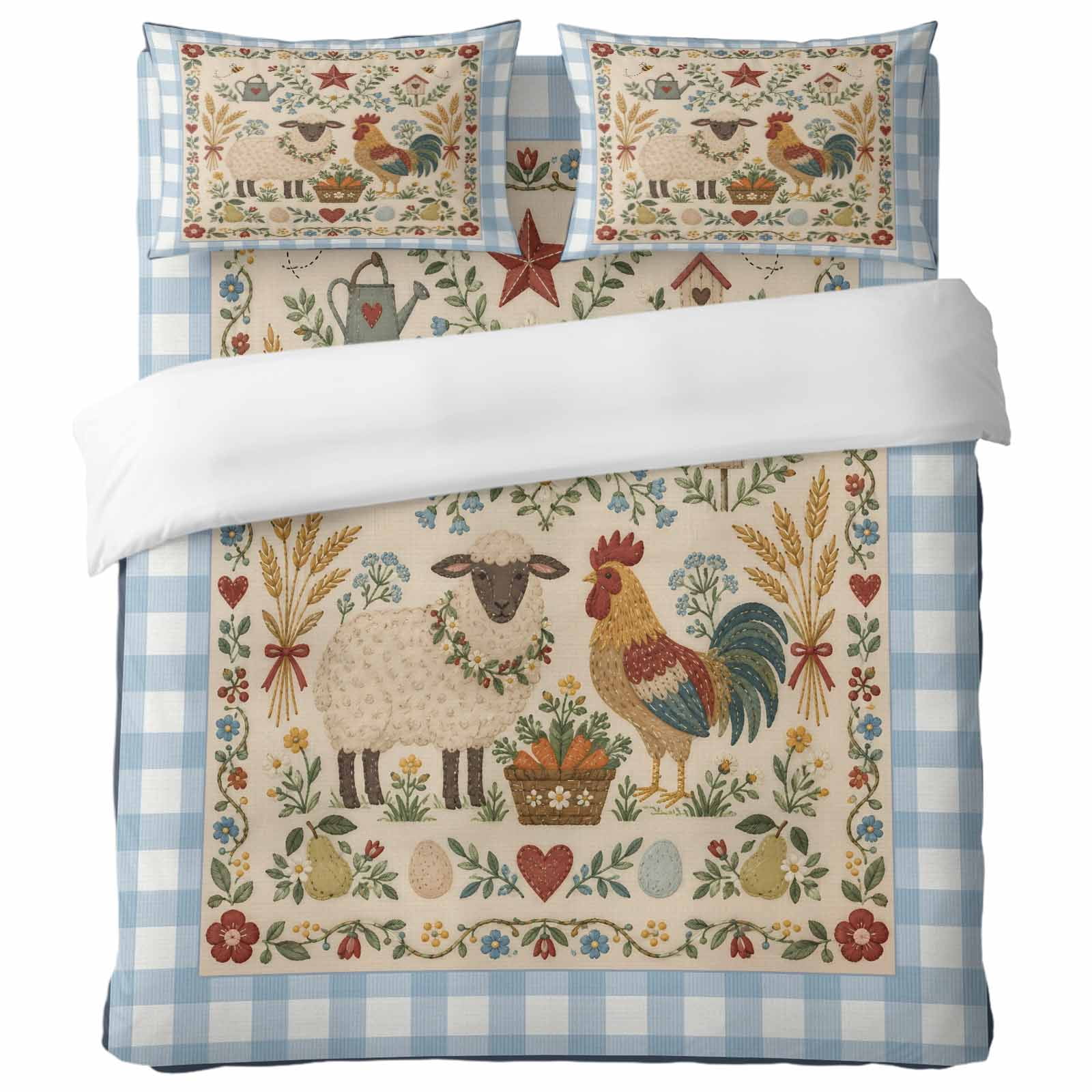 Sheep Corner Farm Sheep Roster 4 Piece Bedding Set, Country Farmhouse Floral Blue ...