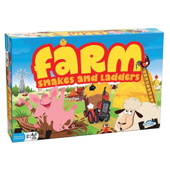 Farm: Snakes and Ladders - No Reading Required, Preschool & Kids Board Game, Builds Children's Social & Developmental Skillls, Outset Media, Ages 3+, 2-6 Players