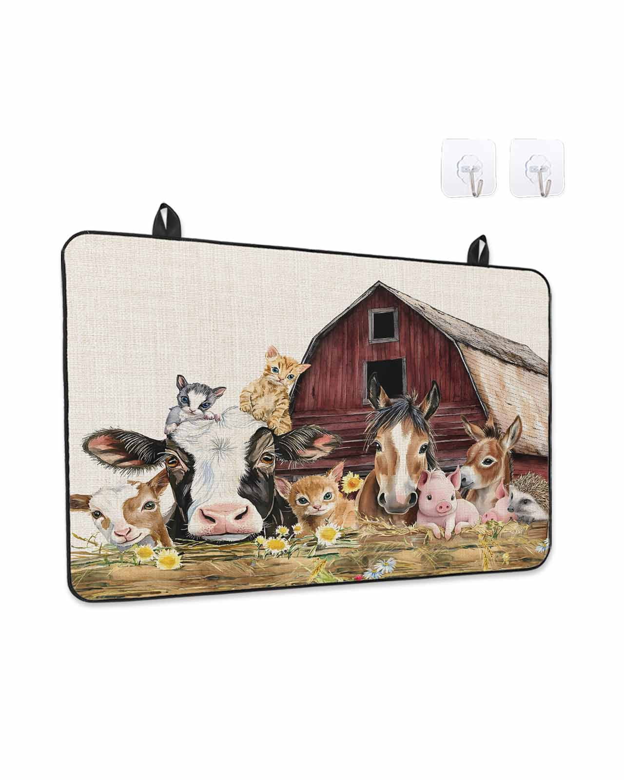Farm Stove Top Covers for Electric Stove, 28'x20'' Barn Horse Sheep Cat Animal Country Retro Linen Background Glass Ceramic Stove Cover Foldable Rubber Mat Cooktop Protector for Kitchen