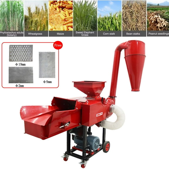 Farm Straw And Fodder Crusher Hay Cutter Pulverizer Crop Straw Breaker with 6-Blade 220V 500KG/H