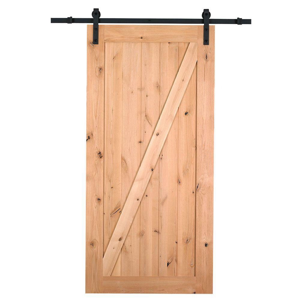 36 in. x 84 in.  Farm Style Sliding Door, Unfinished with Sliding Door Hardware Kit