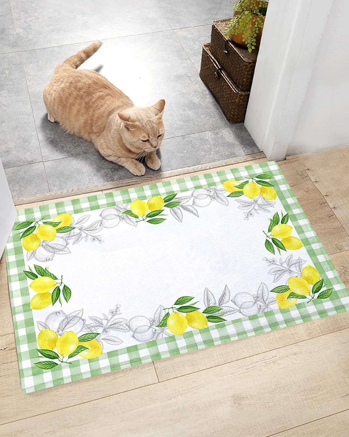 Farm Summer Watercolor Lemon Fruit Ultra Soft Bathroom Rug, Shag Floor