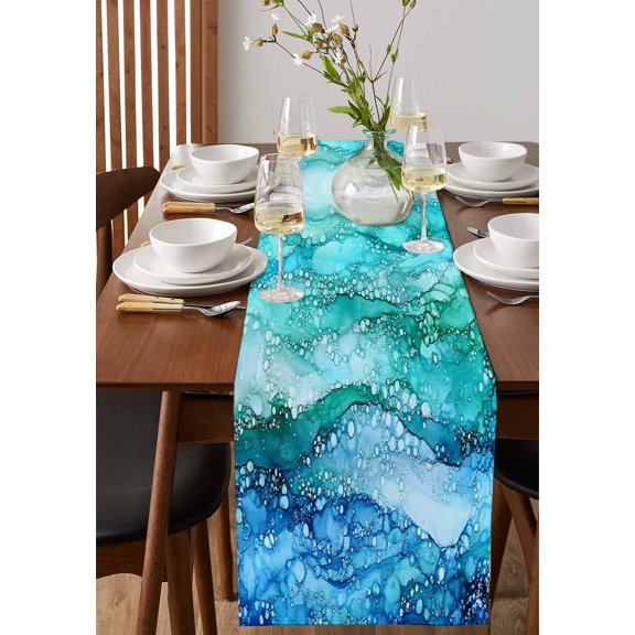 Farm Sunflower Bee Table Runner 13x36in Non-Slip Cotton Linen Table Runners, Watercolor Flower on Black Dresser Scarves TableRunner for Dinner Kitchen Dining Wedding Party