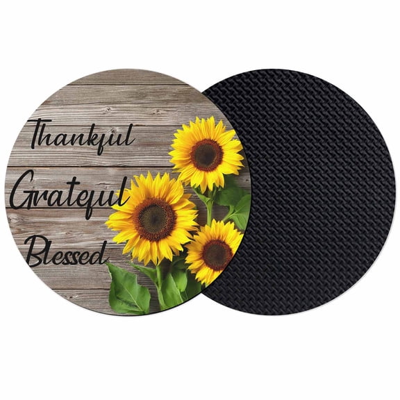 Farm Sunflower Coasters Set of 2, Soft Absorbent Coasters for Drinks, Positive Floral Vintage Brown Wooden Non-Slip Cup Coaster Mat with Rubber Bottom for Home Kitchen Desk Coffee Bar Table Decor 4"