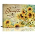 thumbnail image 1 of Farm Sunflower Daisy Bathroom Decor Wall Art Rustic Farmhouse Floral Butterfly Just Breathe Pictures Wall Decor Canvas Painting Prints Artwork Home Decorations Framed for Bedroom Kitchen 16"x12", 1 of 6