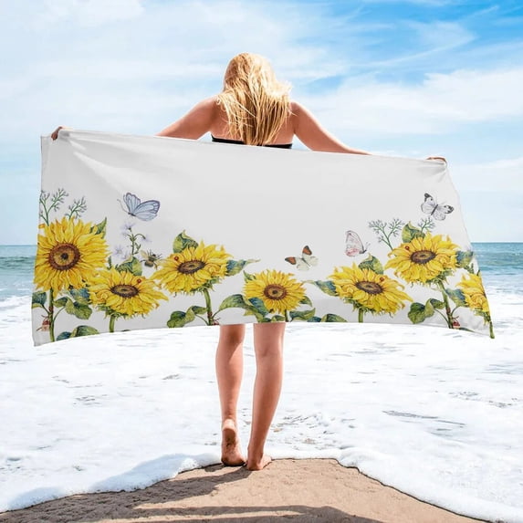Farm Sunflower Flower Field Bath Towel Sports Quick Dry Microfiber Towel Beach Blanket for Adults Kids Outdoor Picnic Blanket