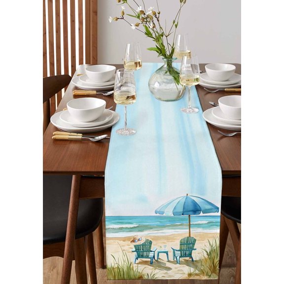 Farm Sunflower Green Leaf Plant Table Runner 13x90in Non-Slip Cotton Linen Table Runners, Black and White Checker Dresser Scarves TableRunner for Dinner Kitchen Dining Wedding Party