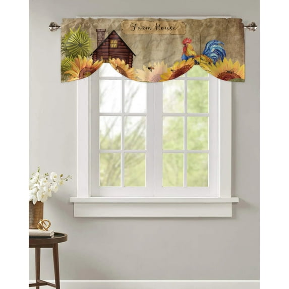 Farm Sunflower Rooster Vintage Small Curtain Rod Pocket Short Curtains Home Decor Partition Cabinet Door Window Curtains